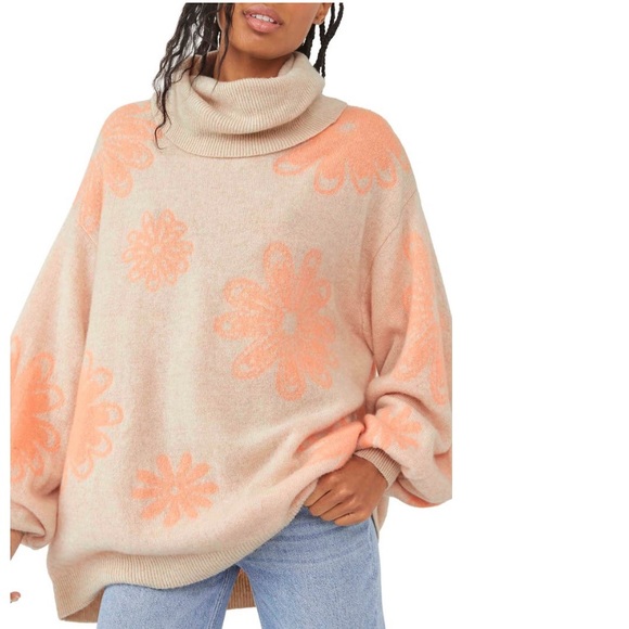 Free People Sweaters - NWT Free People Daisy Cashmere Turtleneck Sweater Parchment Coral Size Small